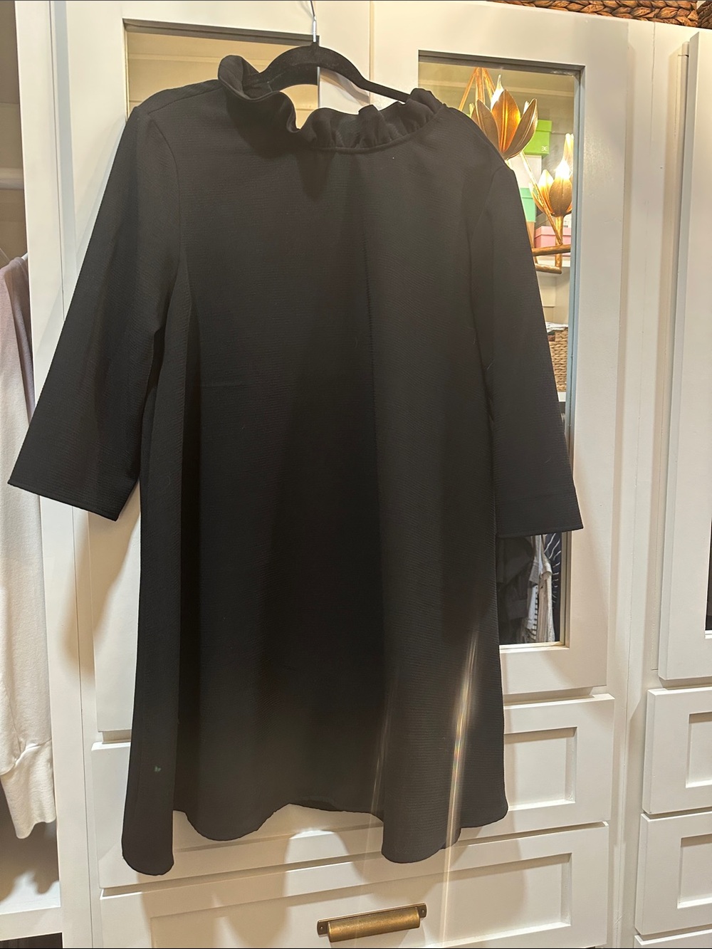 Pomander Place Black Ruffled Neck Shift